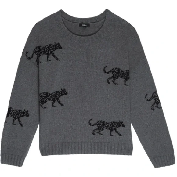 Rails Perci Jungle Cat Cotton Cashmere Gray Crewneck Knit Sweater Sz MEDIUM - Picture 4 of 15